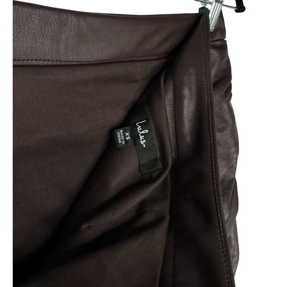Lulus Cool Factor Ruched Vegan Leather Mini Skirt Brown Women’s size XS - Picture 3 of 6